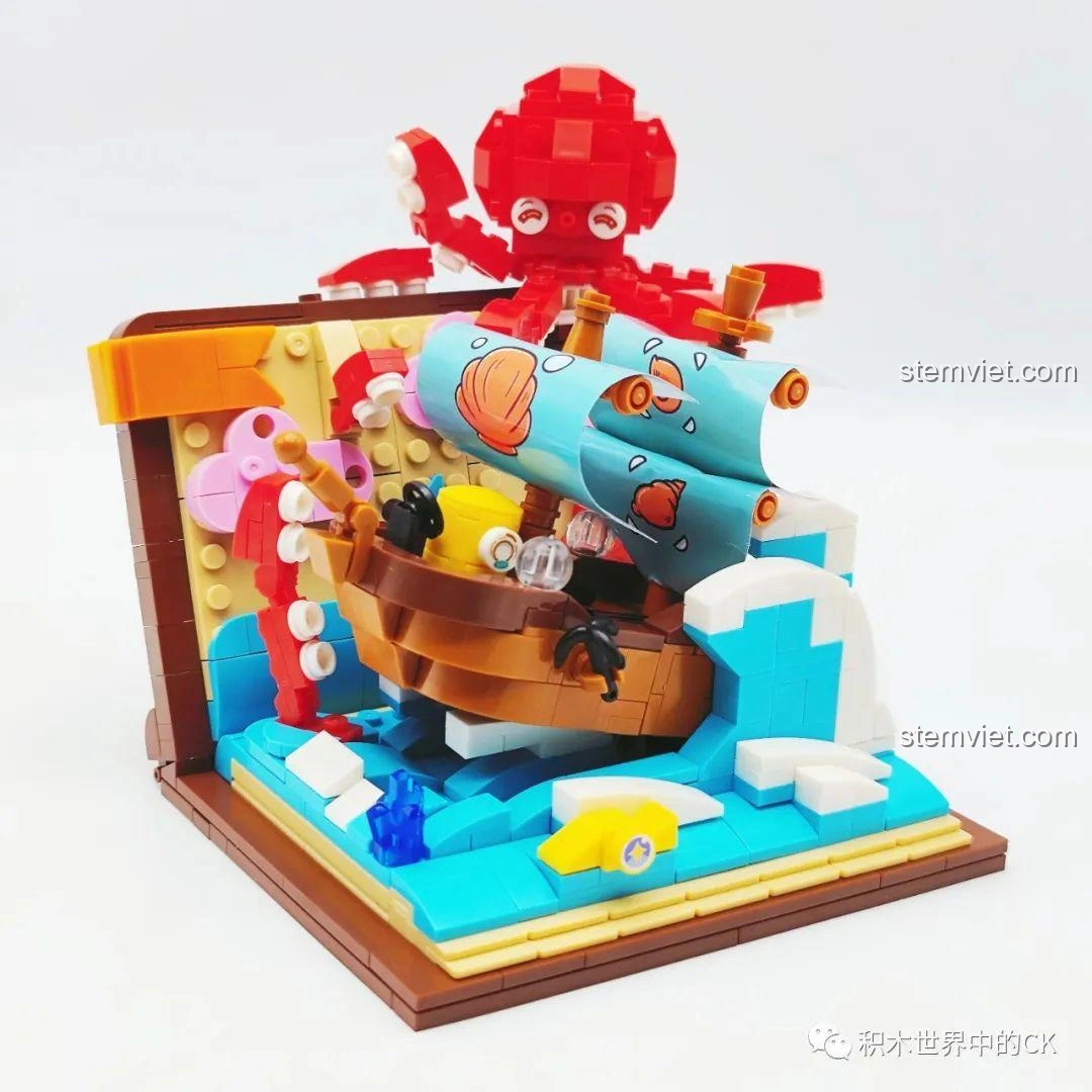 Mô hình hoàn chỉnh Mô Hình Sách Lắp Ráp Bạch Tuộc Và Thuyền Buồm Phiêu Lưu Dưới Đại Dương KY7069 từ góc chính diện, màu sắc tươi sáng, chi tiết rõ nét.