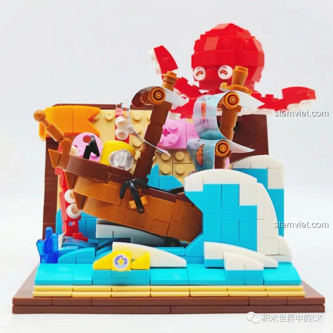 Góc nhìn nghiêng của mô hình sách kỳ ảo KUYU MOXING KY7069, thể hiện độ sâu và các lớp chi tiết của cảnh biển sống động.