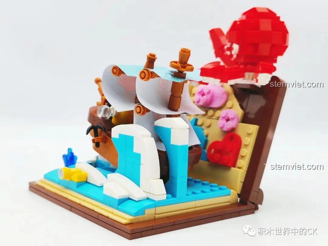 Mô hình sách lắp ráp bạch tuộc thuyền buồm KY7069 nhìn từ phía sau, các chi tiết ẩn giấu được thể hiện tinh tế, tạo sự hoàn hảo.