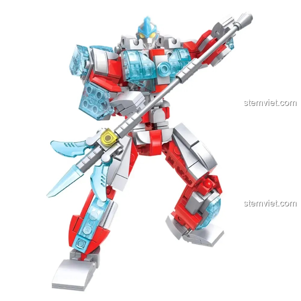 Mô hình Ultraman Galaxy Tăng Cường được lắp ráp hoàn chỉnh, cầm súng Galaxy Spark, tạo dáng chiến đấu mạnh mẽ.