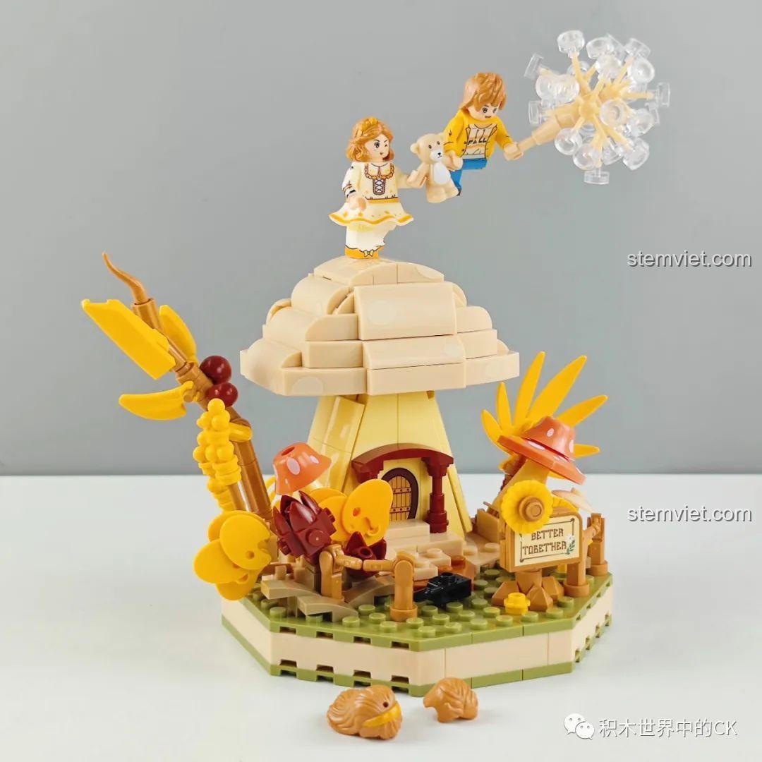 Mô hình Wekki Bốn Mùa Cùng Em mùa thu hoàn thiện, cặp đôi đang bay lên cùng hoa bồ công anh.