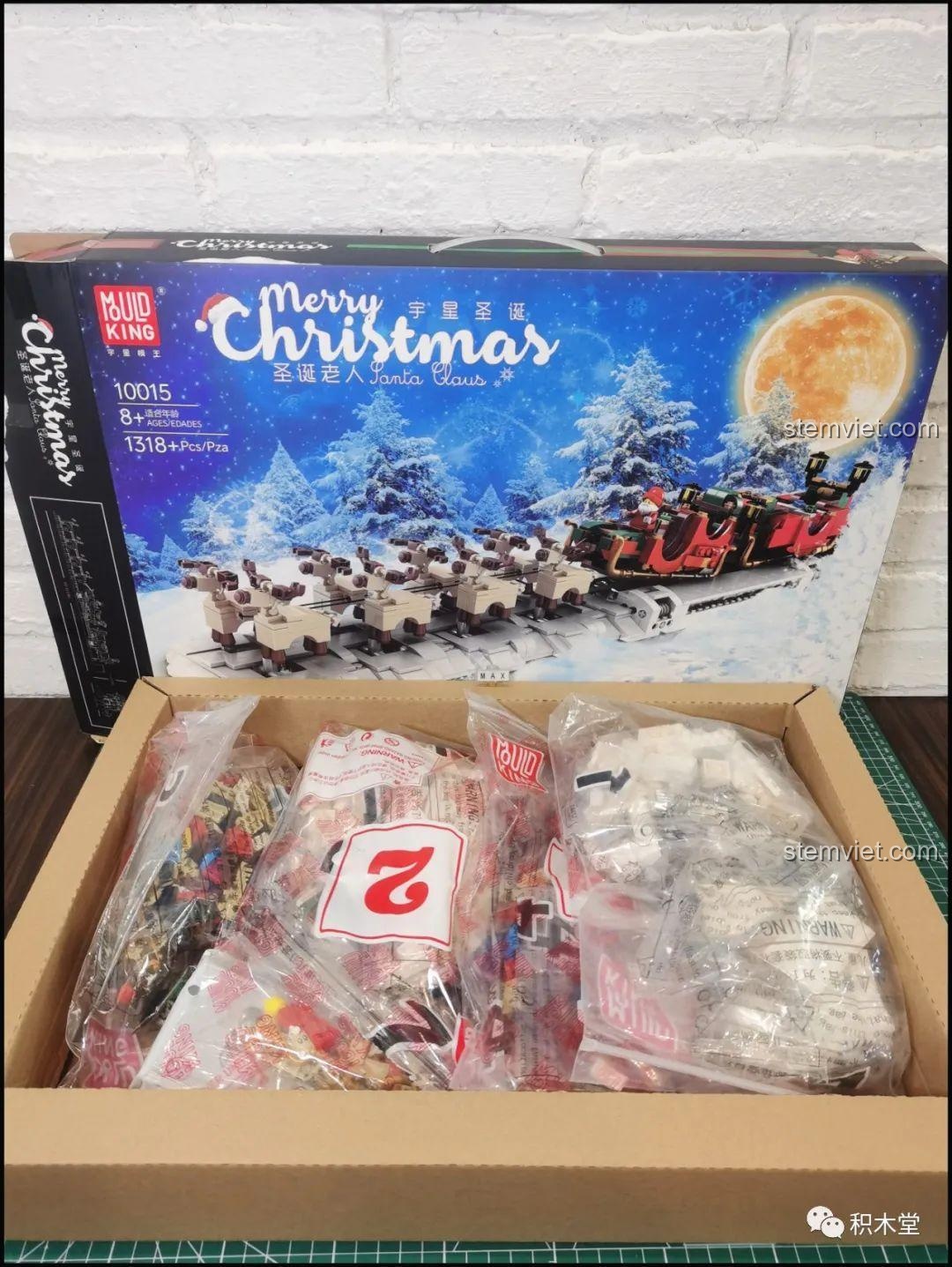 Toàn bộ các túi mảnh ghép bên trong hộp đồ chơi lắp ráp Mould King 10015, được đóng gói cẩn thận và ngăn nắp.