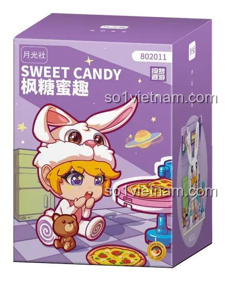 Hộp sản phẩm Mô hình Thỏ Ngọt Ngào Sweet Candy 802011, bộ đồ chơi lắp ghép cho bé gái 8 tuổi, 366 mảnh ghép sáng tạo, màu trắng hồng tím, Giấc Mơ Ngọt Ngào