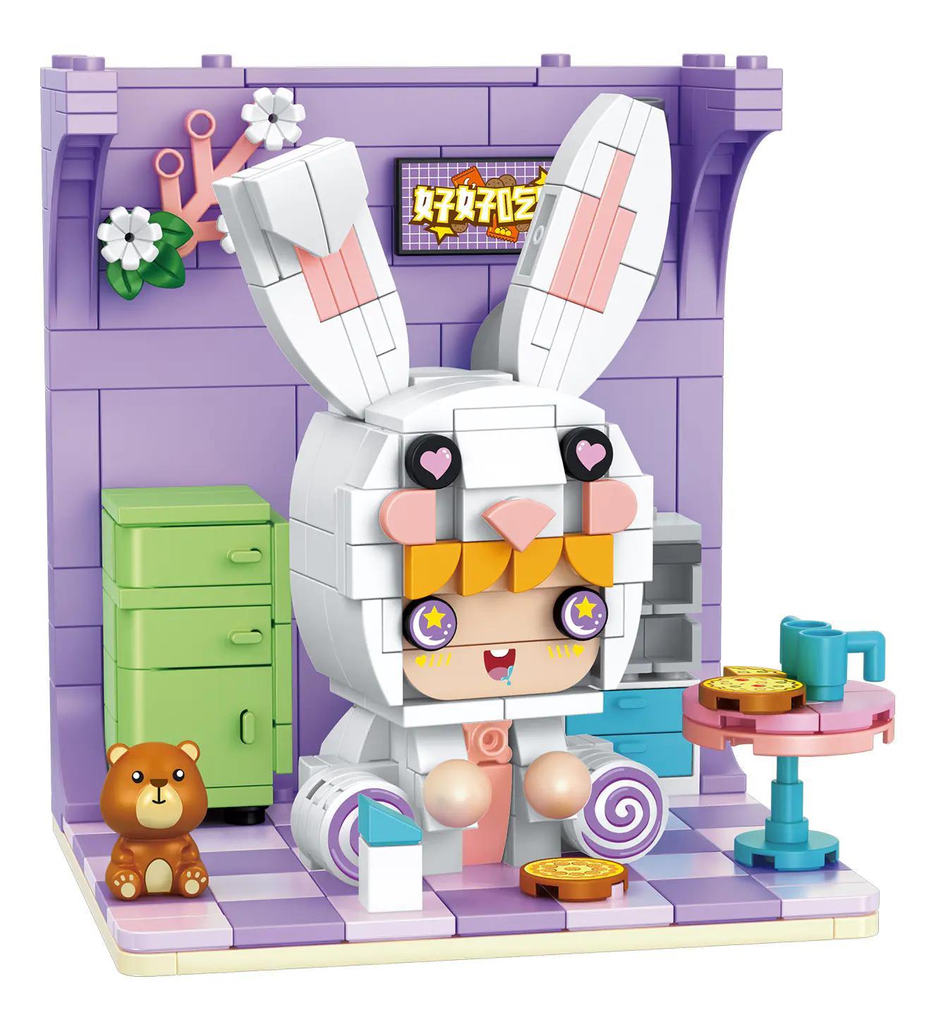 Mô hình Thỏ Ngọt Ngào Sweet Candy 802011, bộ đồ chơi lắp ghép cho bé gái 8 tuổi, 366 mảnh ghép sáng tạo, màu trắng hồng tím, Giấc Mơ Ngọt Ngào