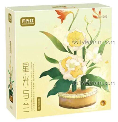 Hộp sản phẩm bộ lắp ghép hoa lan 月光社 804202, đồ chơi sáng tạo cho bé gái, quà tặng sinh nhật