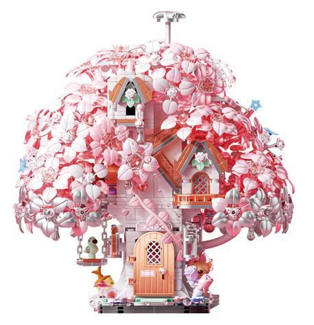 Mô hình lắp ghép Ngôi nhà trên cây Anh Đào Moonlight Society 802808 cho con gái 14 tuổi, thiết kế lãng mạn với đèn LED.