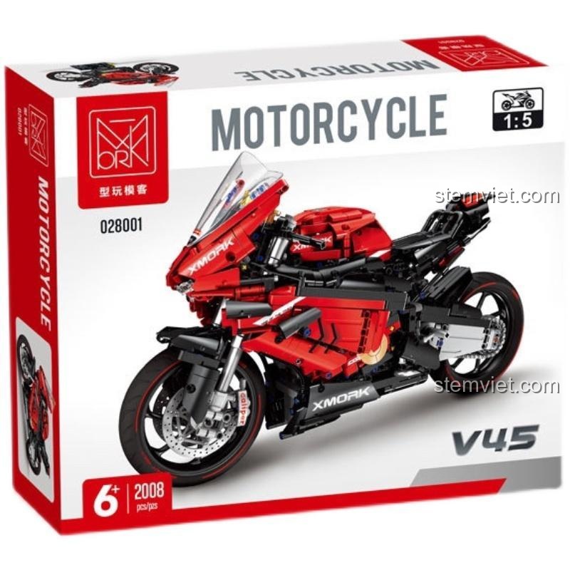 Hộp mô hình Ducati V4S MORK 028001, đồ chơi mô hình xe máy tỉ lệ 1:5, phù hợp bé trai 6 tuổi.