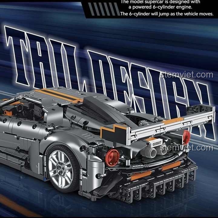 Thiết kế đuôi xe và động cơ 6 xi-lanh của Cỗ máy tốc độ Ford GT 22027, một bộ lắp ráp technic phức tạp và thú vị.