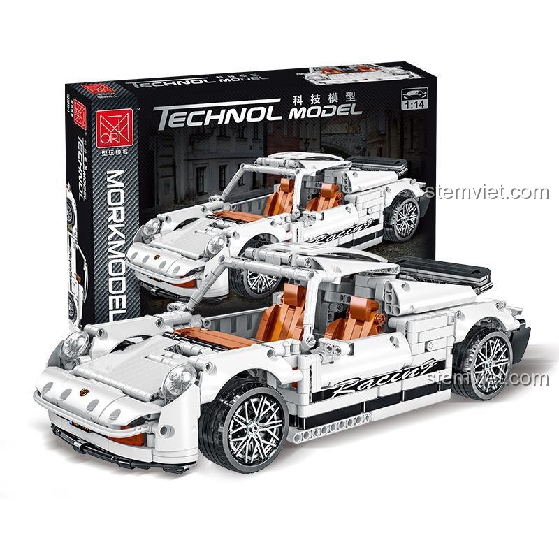 Hình ảnh hộp và mô hình đã lắp ráp của bộ lắp ráp Xe thể thao Porsche cổ điển, cho thấy cả hai phiên bản mui cứng và mui trần.