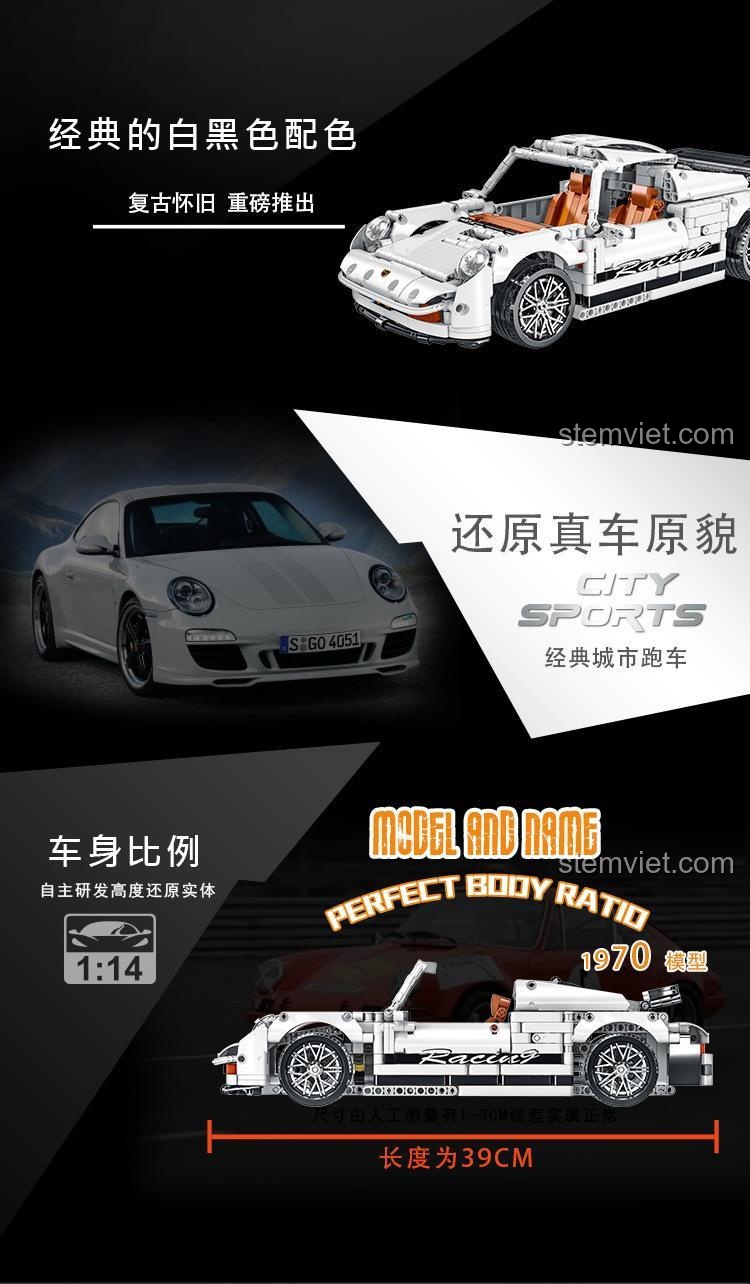 So sánh giữa mô hình lắp ráp Porsche 911 cổ điển và xe thật, cho thấy độ chính xác về tỷ lệ và thiết kế.