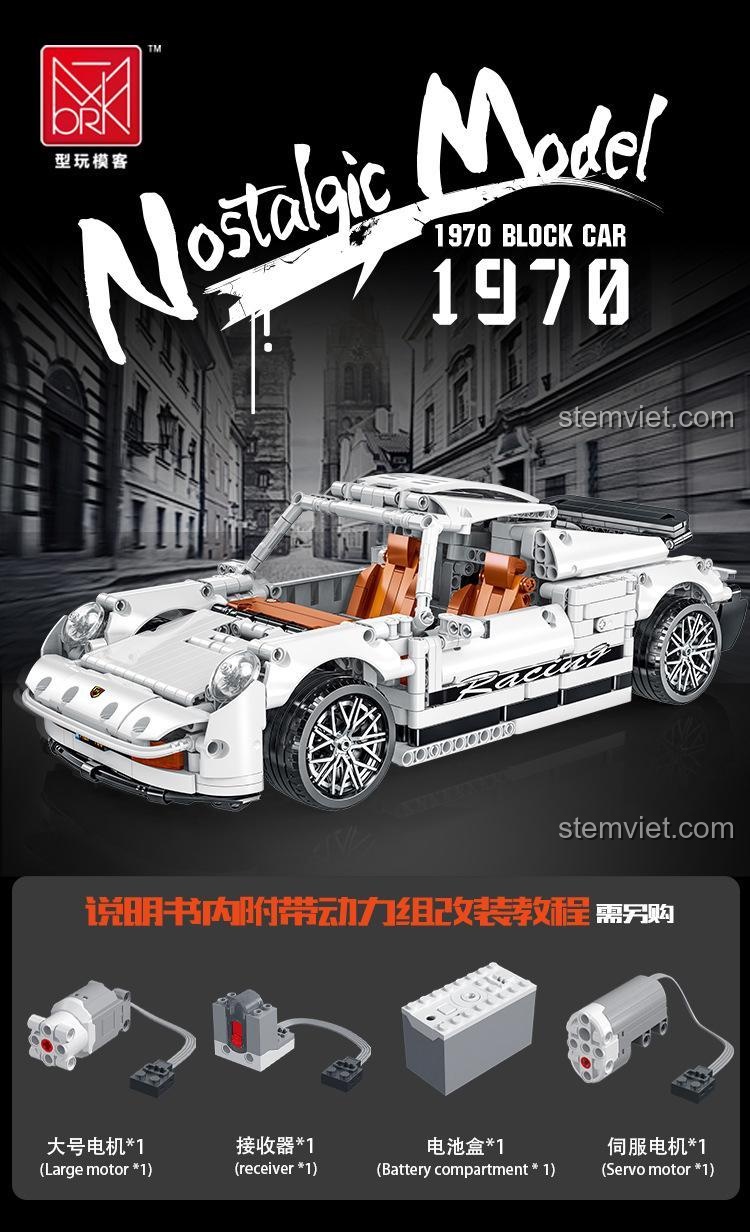 Poster quảng cáo bộ lắp ráp Siêu xe Porsche 1970 MORKMODEL 023013-3, hướng dẫn nâng cấp bộ động cơ điều khiển từ xa.