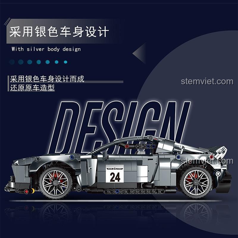 Thiết kế thân xe màu bạc của bộ lắp ráp MORKMODEL 023030-1 Aston Martin Victor, tái hiện nguyên bản xe thật