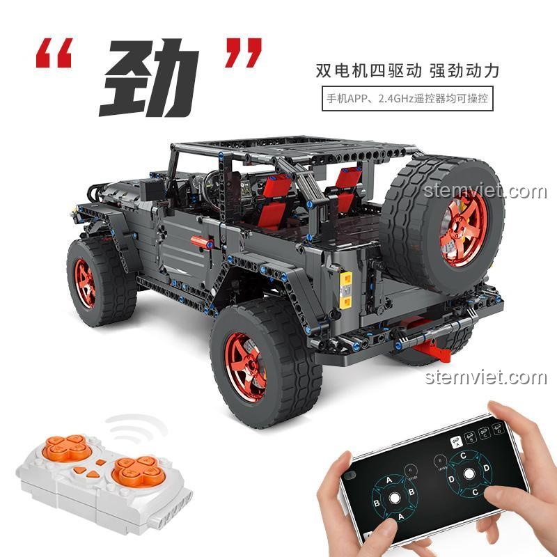 Bộ lắp ráp Xe Jeep Wrangler Rubicon MoTuan KY30027 với hệ thống điều khiển từ xa mạnh mẽ: động cơ kép dẫn động 4 bánh, điều khiển qua ứng dụng điện thoại và remote 2.4GHz, mang đến trải nghiệm chơi đồ chơi mô hình đỉnh cao.