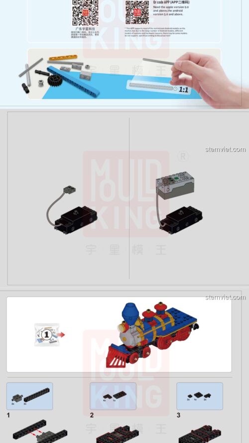 Tàu Hỏa Mộng Mơ Mould King 12004 hướng dẫn lắp ghép Mould King 12004 Đoàn Tàu Hơi Nước Cổ Điển
