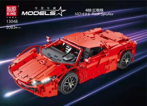 Bộ lắp ráp siêu xe Ferrari 488 Red Spider Mould King 13048 màu đỏ rực rỡ, mô hình xe thể thao mui trần hơn 2000 chi tiết, phù hợp con trai 14 tuổi, giá tốt.
