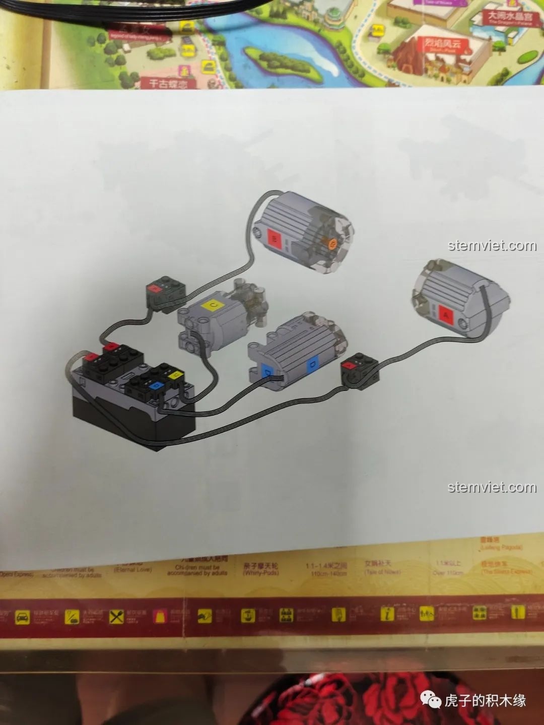 Sơ đồ kết nối các động cơ XL và servo motor cho mô hình Mould King 13056 Lamborghini Hyper.