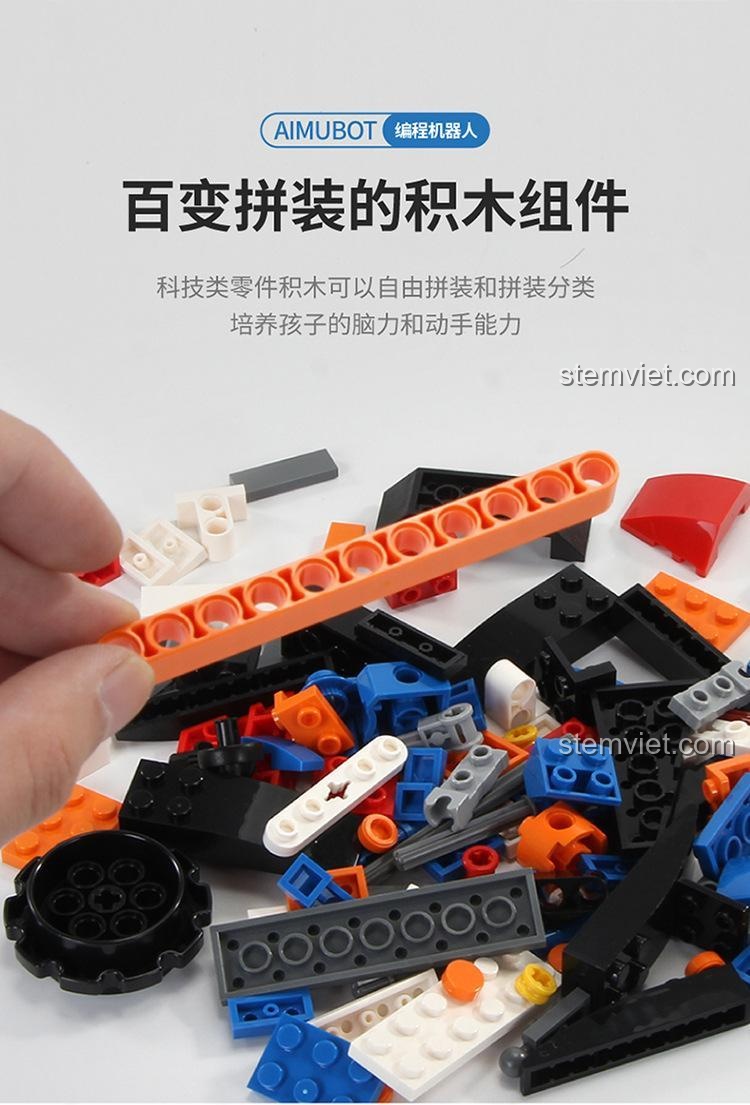 Các chi tiết lắp ráp Technic đa dạng của bộ đồ chơi Robot Aimubot Mould King 13063, cho phép lắp ráp tự do và sáng tạo. Chất liệu nhựa ABS an toàn.