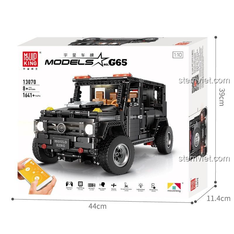 Kích thước hộp của đồ chơi lắp ghép Mould King 13070, mô hình Vua địa hình G-Wagon tỉ lệ 1:10.