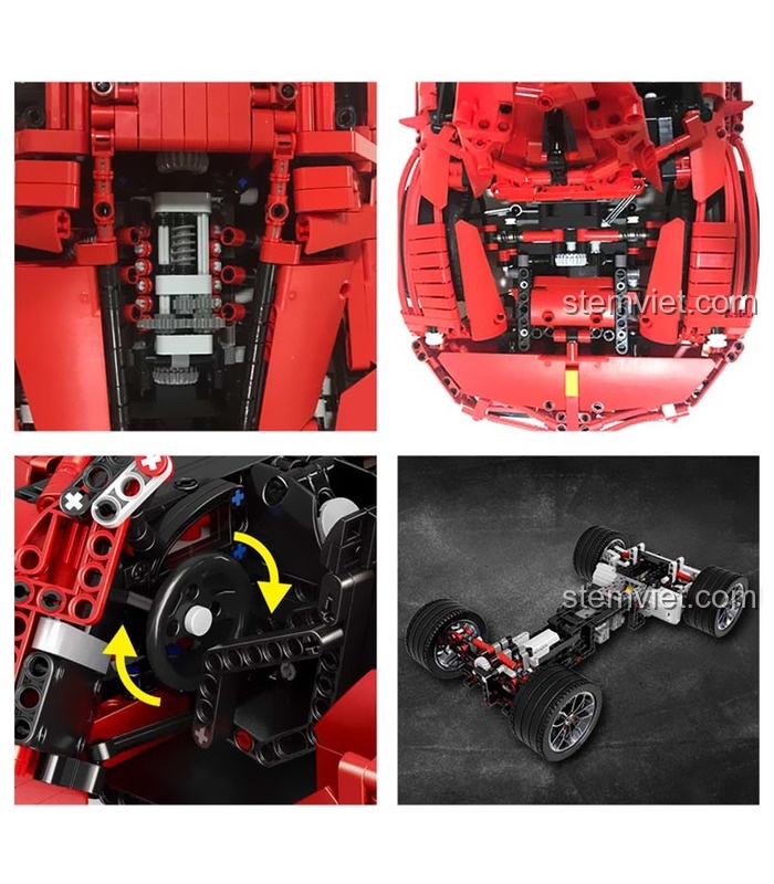 Ảnh thực tế của Mô hình Ferrari FXX Mould King sau khi lắp ráp xong, nhìn từ phía trước và sau.