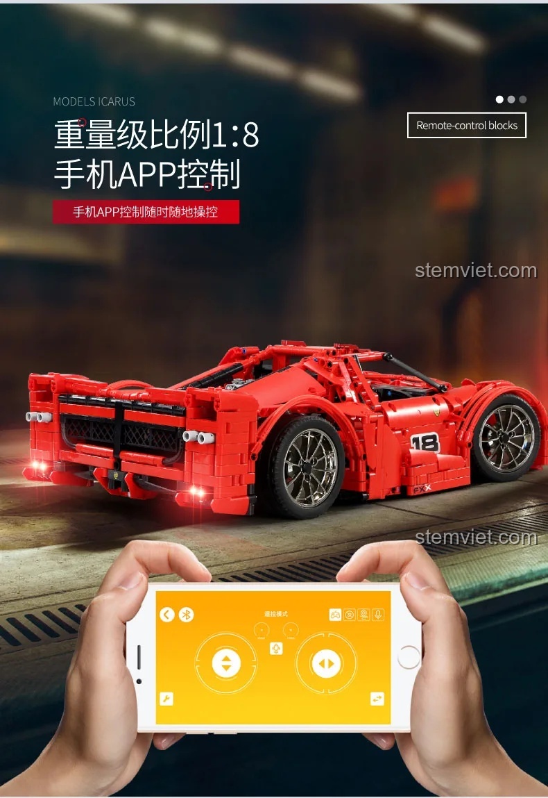 Mô hình Ferrari FXX Mould King tỉ lệ 1:8, điều khiển qua ứng dụng điện thoại, đồ chơi công nghệ cao cho bé trai.