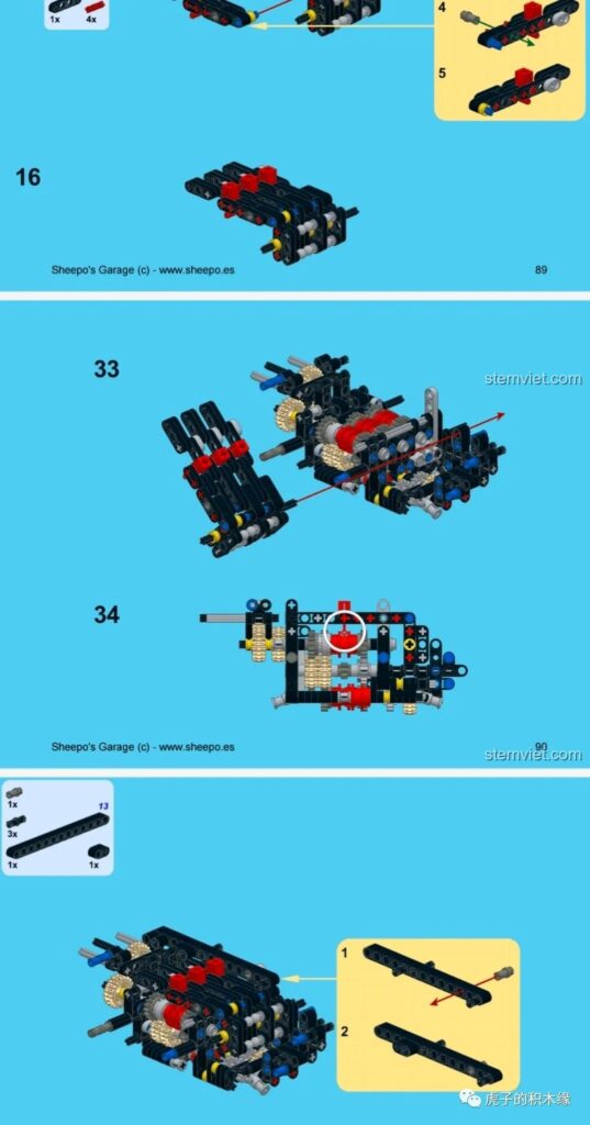 Cận cảnh bộ truyền động của Mould King 13124D, cho thấy sự phức tạp của các bánh răng.