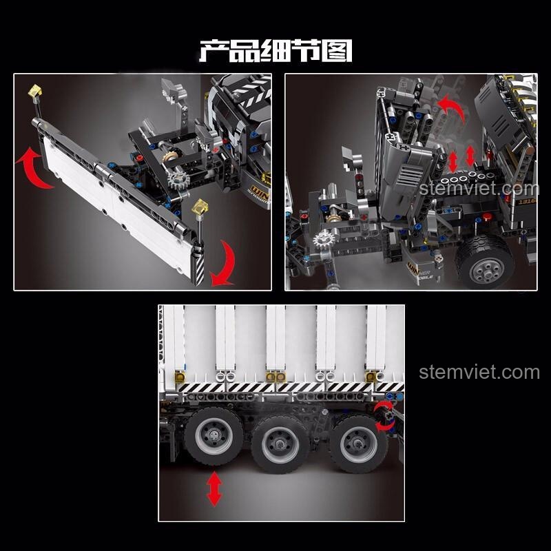 Cận cảnh lưỡi cày và hệ thống bánh xe của đồ chơi lắp ghép Xe dọn tuyết Technic 13166.