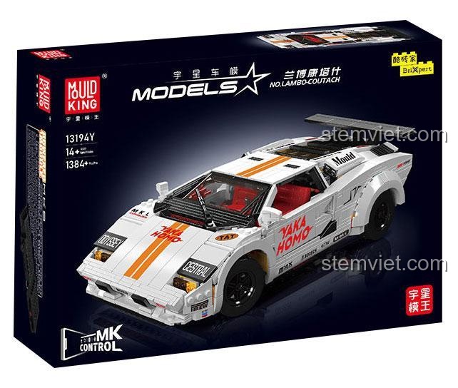 Hộp sản phẩm của bộ xếp hình Mould King 13194 Lamborghini Countach, hiển thị hình ảnh xe và thông tin 1384 chi tiết, phù hợp làm quà tặng giá tốt.