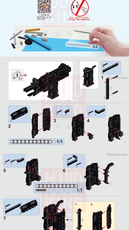 Súng Uzi Lắp Ráp Mould King 14006 hướng dẫn lắp ráp Mould King 14006 Súng Đồ Chơi Uzi