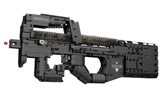 Mô hình súng tiểu liên P90 Mould King 14018 màu đen, chi tiết cao, có thể bắn đạn nhựa, tương thích LEGO®, phù hợp cho bé trai 14 tuổi