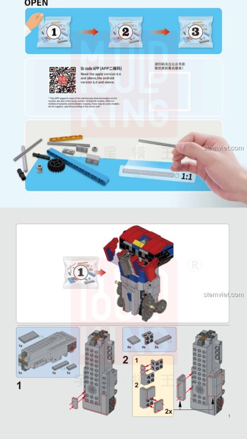 hướng dẫn lắp ghép Mould King 15036 Robot biến hình Optimus Prime, sách Mould King 15036 Thủ lĩnh Autobot Optimus Prime, hướng dẫn Mould King MouldKing15036 Thủ lĩnh Autobot Optimus Prime, sách lắp ghép Mould King 15036 Người máy Optimus Prime