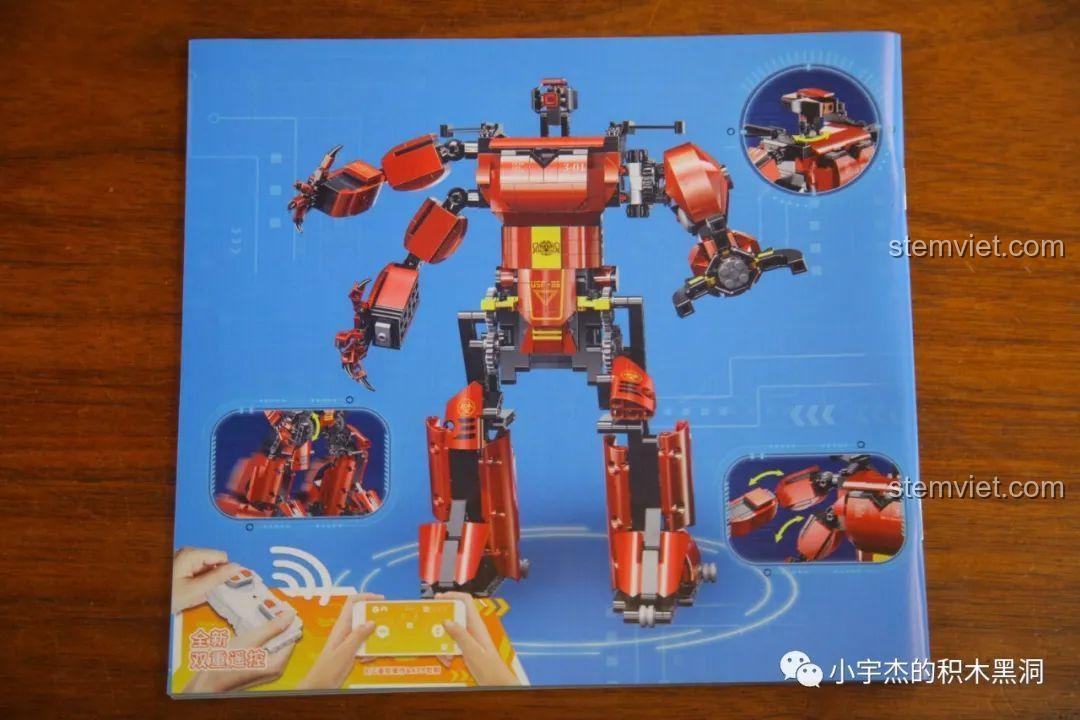 Trang hướng dẫn lắp ráp bộ lắp ghép Mould King 15038 Robot Crimson, hiển thị các góc nhìn của robot, đồ chơi lắp ráp cho bé trai.