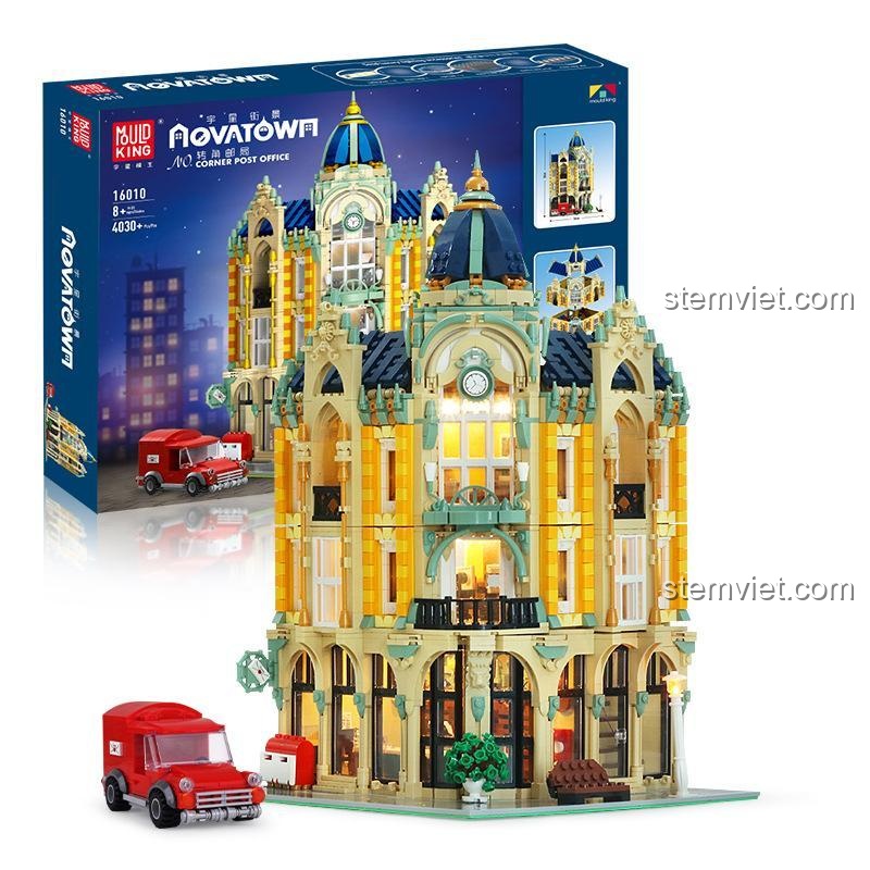 Hộp sản phẩm Mould King 16010 Bưu điện Góc Phố, đồ chơi xây dựng chất lượng cao cho bé 8 tuổi. Giá bình dân.