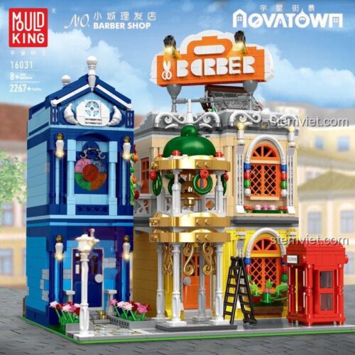 Hộp sản phẩm bộ lắp ráp Mould King 16031 Tiệm Cắt Tóc Phố Nhỏ, 2267 mảnh ghép, dành cho bé 8 tuổi trở lên, chất lượng cao.