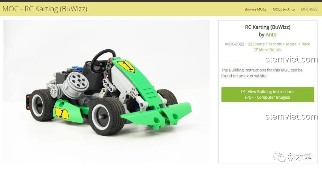 Mô hình xe kart điều khiển từ xa MOC-8322 của Anto, nguồn cảm hứng cho bộ lắp ráp Mould King 18026.