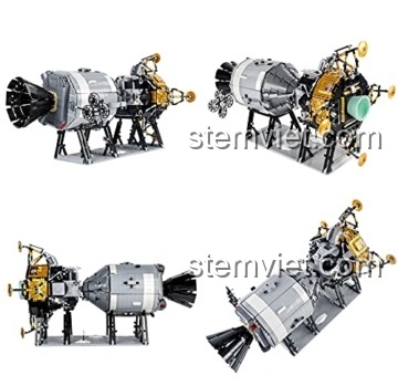 Mô hình tàu Apollo 11 21006 đang tách module trên quỹ đạo mặt trăng, một cảnh lắp ráp đầy kịch tính và sáng tạo.