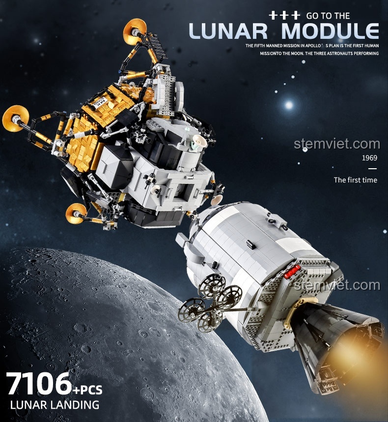 Mô hình tàu đổ bộ mặt trăng Apollo 11 với 7106 mảnh ghép, một sản phẩm ấn tượng từ Mould King.