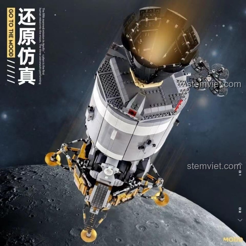 Mô hình Tàu vũ trụ Apollo 11 với 7018 mảnh ghép, một thử thách lắp ráp tuyệt vời từ Mould King 21006.
