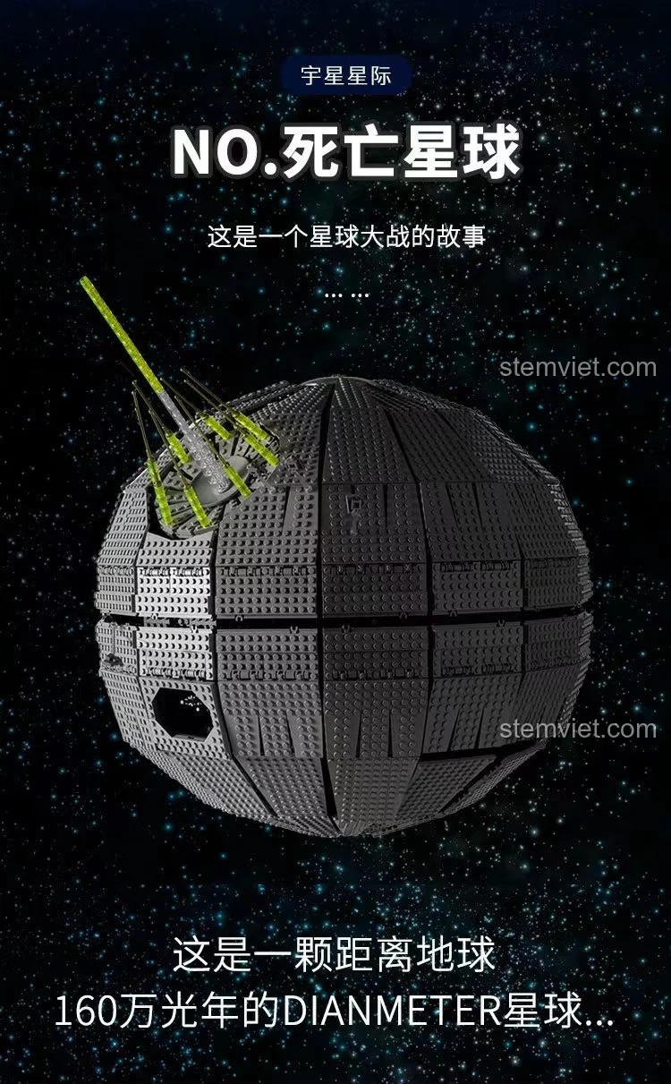 Mô hình Ngôi Sao Chết Mould King 21034 nhìn từ góc khác, bộ lắp ghép Death Star tinh xảo, đáng tiền.