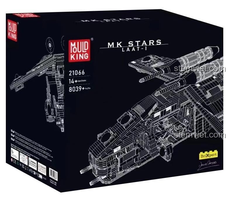 Chi tiết và kích thước của bộ xếp hình LAAT-1 Mould King 21066, mô hình Tàu Chiến Pháo Đài Cộng Hòa siêu to khổng lồ.