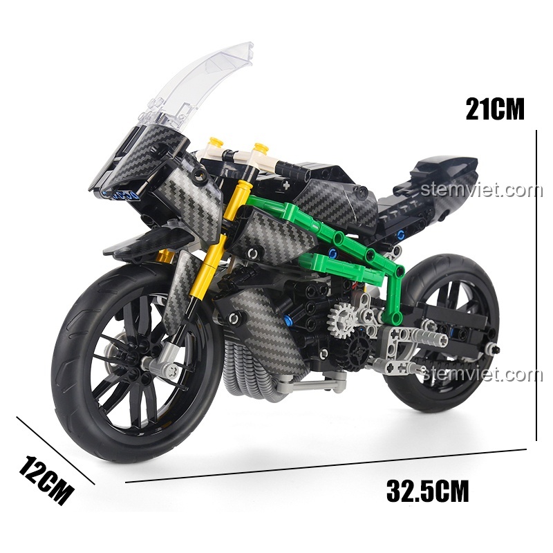 Kích thước chi tiết mô hình xe mô tô phân khối lớn Kawasaki H2R Mould King 23002