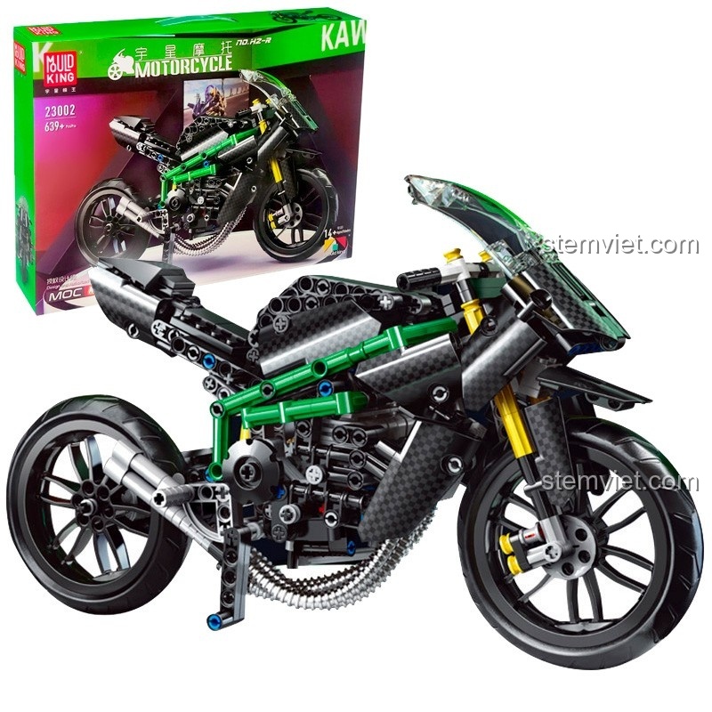Mô hình hoàn chỉnh bộ lắp ráp Mould King 23002 Mô tô Kawasaki H2R, đồ chơi lắp ghép xe đua