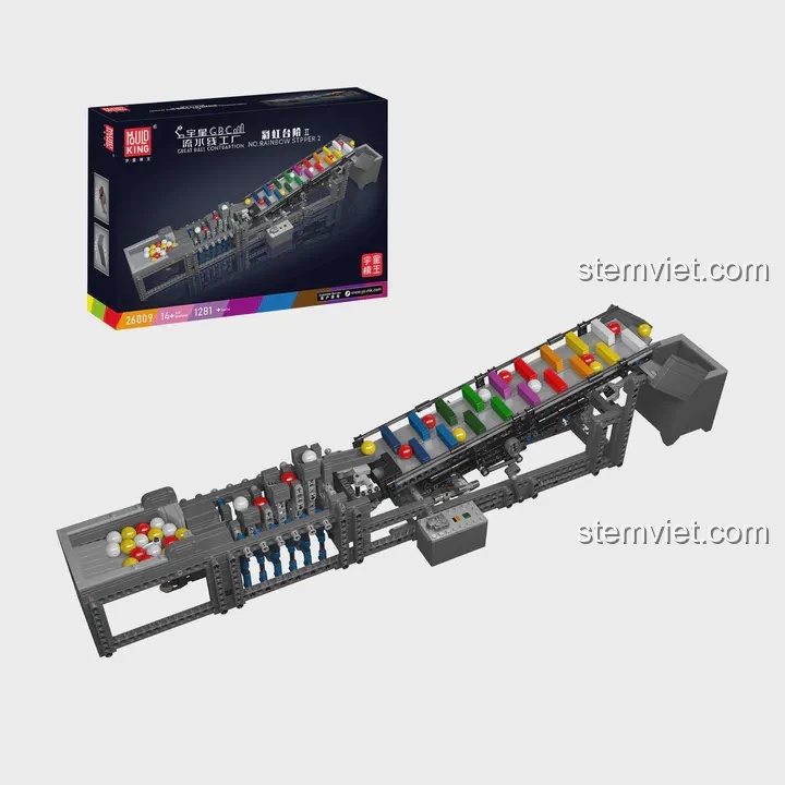 Ảnh sản phẩm Dây chuyền bi lăn Mould King và hộp đựng, một món quà giá tốt cho các bạn trẻ đam mê kỹ thuật.