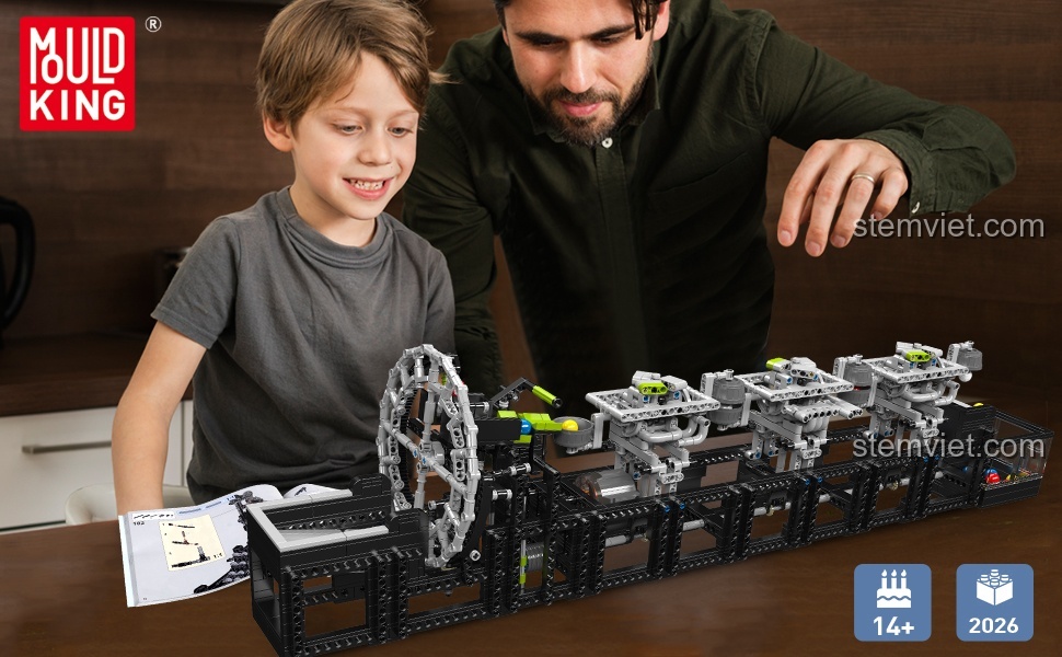 Trải nghiệm lắp ráp đồ chơi mô hình Mould King 26011 GBC Dây chuyền nhà máy, món quà STEM toy ý nghĩa cho con trai.