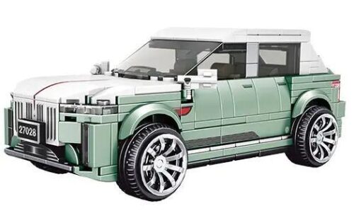 Mô hình xe Hongqi E-HS9 màu xanh lá và trắng, chi tiết sắc nét, bánh xe kim loại, cửa mở, nội thất đầy đủ, tỉ lệ 1:17, 436 mảnh ghép, tương thích LEGO®, phù hợp cho bé 8 tuổi trở lên.