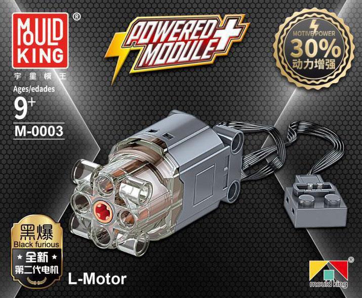 Hộp sản phẩm Động cơ L-Motor Black Furious Mould King M-0003, phụ kiện technic công suất cao cho bé trai 9 tuổi.