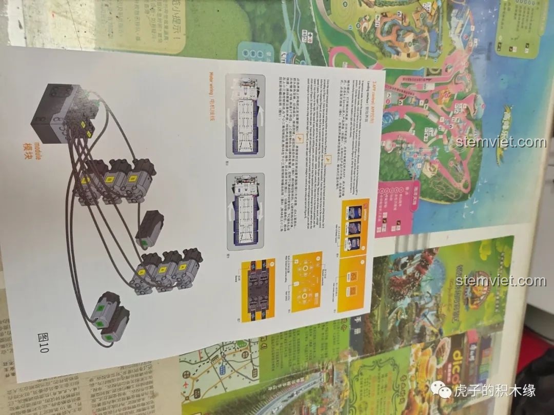 Sơ đồ kết nối động cơ và hộp pin của bộ lắp ráp Mould King 13144 Tatra T813 8x8 PROFA, hướng dẫn chi tiết.