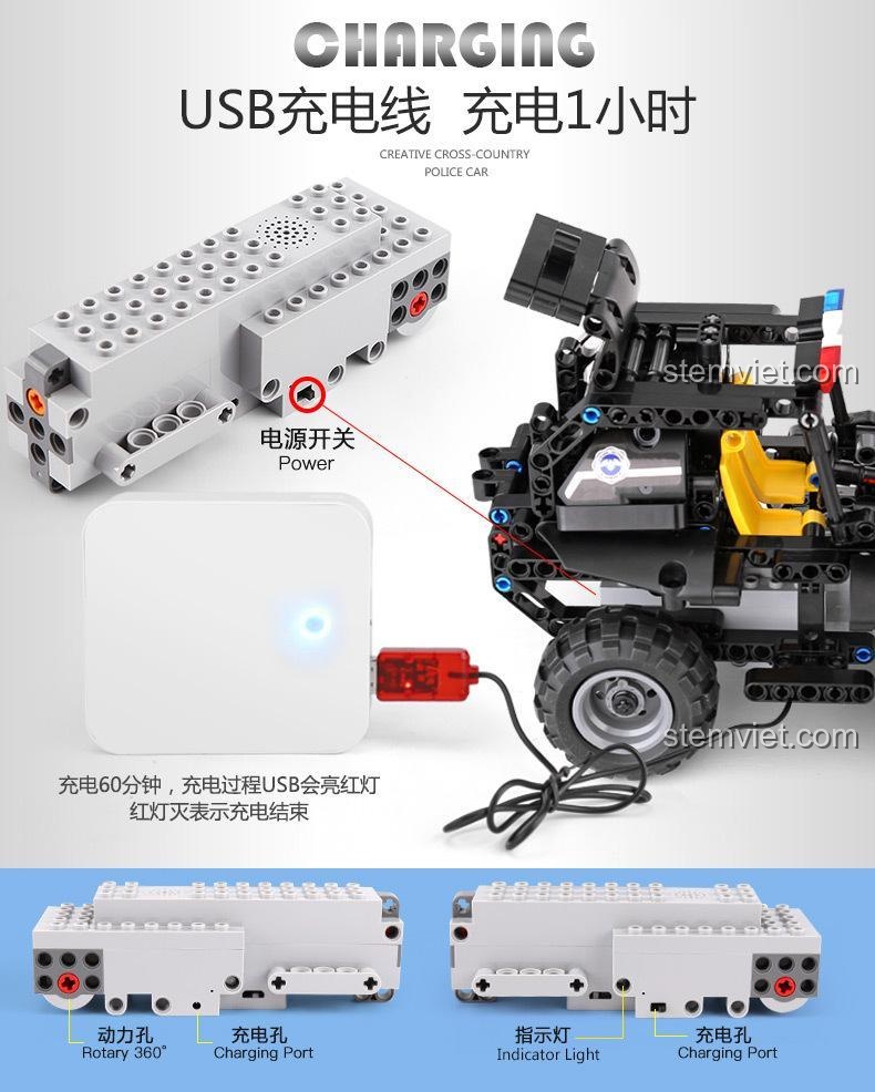 Mô hình xe cảnh sát tuần tra MouldKing 13005 với đèn nhấp nháy và thiết kế hầm hố.