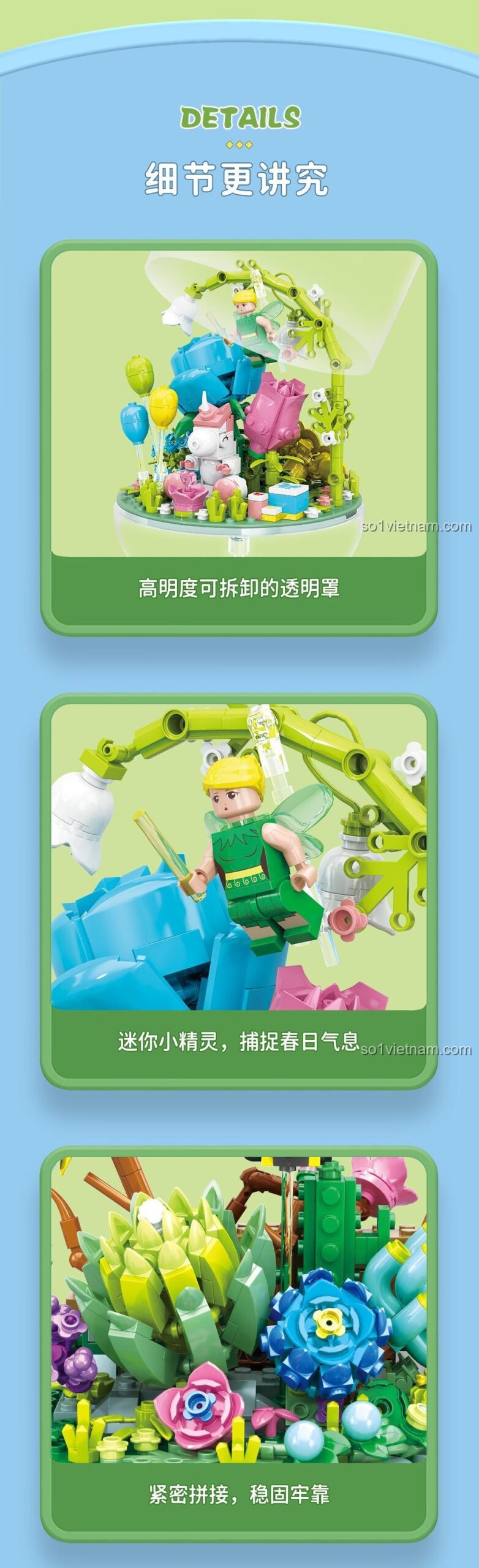 Chi tiết hộp trưng bày trong suốt, tiên nữ và vườn hoa của bộ đồ chơi lắp ráp MOYU BLOCK MY87006 Tiên Hoa, giá trị cao