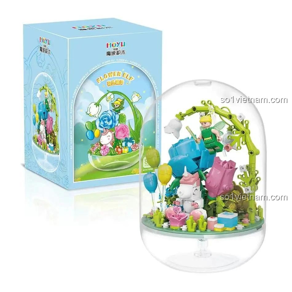 Hộp sản phẩm và mô hình Tiên Hoa MOYU BLOCK MY87006, bộ xếp hình Kỳ Lân Hoa cho bé gái 8 tuổi, chất lượng cao