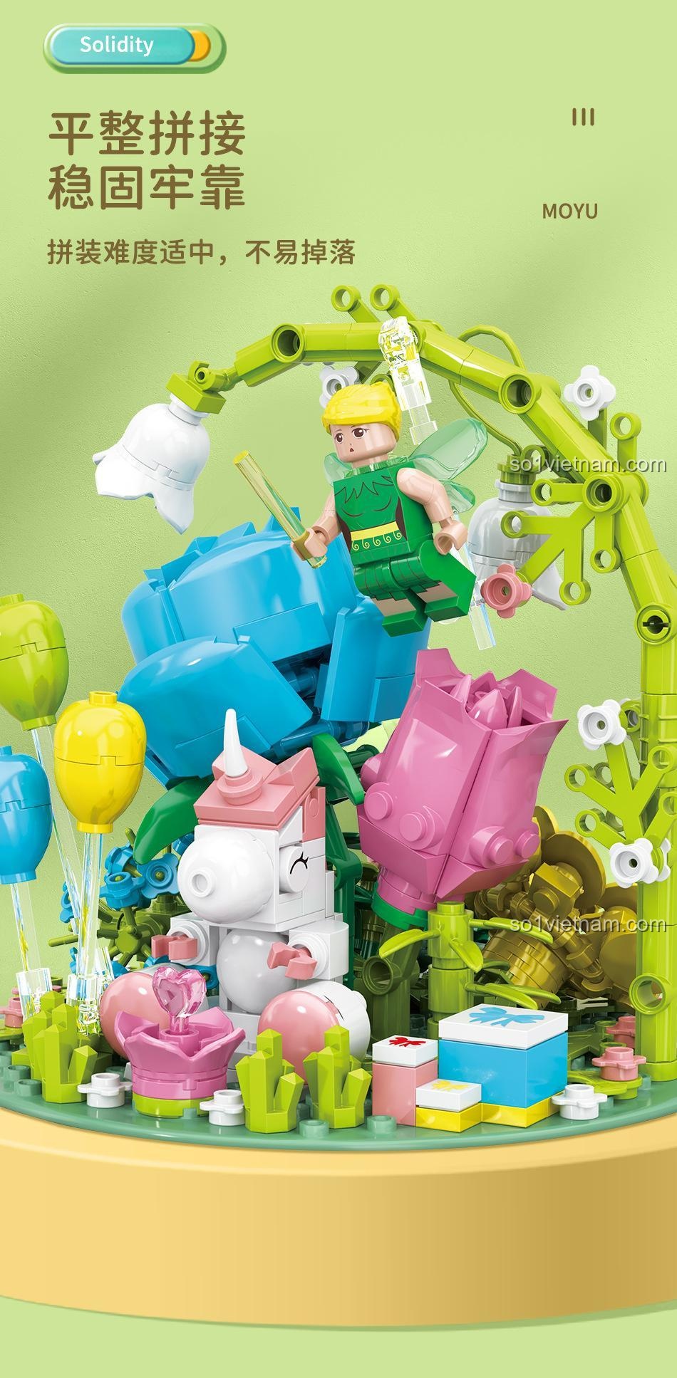 Mô hình Tiên Hoa MOYU BLOCK MY87006 với các mảnh ghép chắc chắn, bộ xếp hình Tiên Hoa và Kỳ Lân cho bé gái 8 tuổi, siêu tiết kiệm